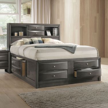 Ireland Gray Oak King Bookcase Storage Bed