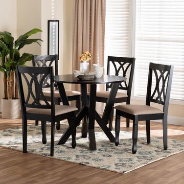 Irene Fabric and Wood 5-Piece Dining Set In Sand and Dark Brown