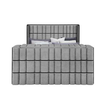 Isabella King Upholstered Bed with LED, TV Lift, Speaker and Fireplace In Grey