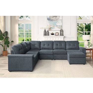 Isla Gray Woven Fabric 7-Seater Sectional Sofa With Ottoman 81804-4A