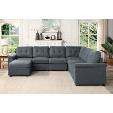 Isla Gray Woven Fabric 7-Seater Sectional Sofa With Ottoman 81804-4C