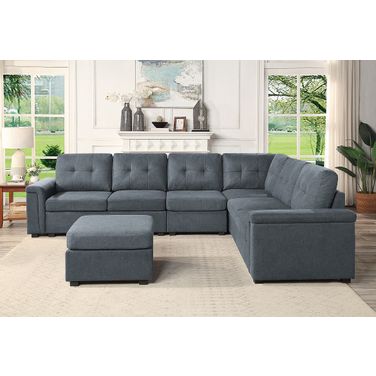 Isla Gray Woven Fabric 7-Seater Sectional Sofa With Ottoman 81804-4D
