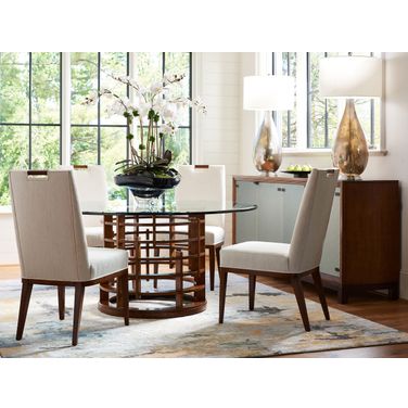 Island Fusion Meridien Round Dining Table with 60 Inch Glass Top In Sebana