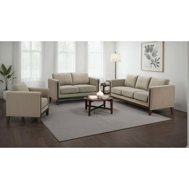 Islington Fabric Upholstered Panel Arm Living Room Set In Taupe