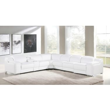 Italian leather 3 power reclining seats L shaped Seven Piece Corner Sectional with Console In White