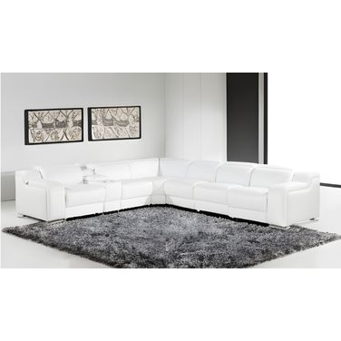 Italian leather 4 power reclining seats L shaped Seven Piece Corner Sectional with Console In White
