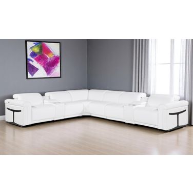 Italian Leather Modular L Shaped Eight Piece Corner Sectional with Console In White