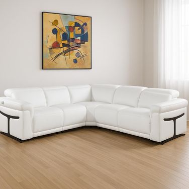 Italian Leather Modular L Shaped Five Piece Corner Sectional In White