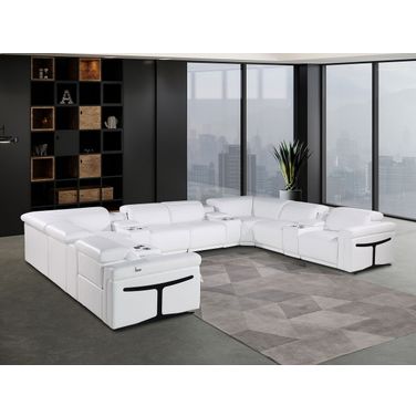 Italian Leather Power Reclining U Shaped Twelve Piece Sectional with Console In White