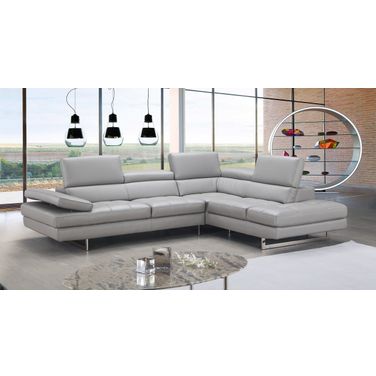 Italian Light Gray Leather RAF Sectional