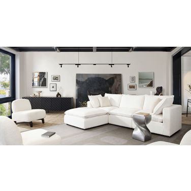Ivy 4-Piece Reversible Modular Chaise Sectional In White Faux Shearling With Feather Down Seating