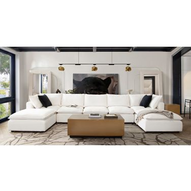 Ivy 7-Piece Dual Chaise Sectional In White Faux Shearling With Feather Down Seating