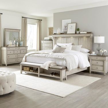 Ivy Hollow Weathered Linen And Dusty Taupe Mantle Storage Bedroom Set