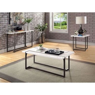 Izar White And Gunmetal Occasional Table Set