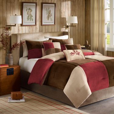 Jackson Blocks 7 Piece Microsuede Comforter Set In Red