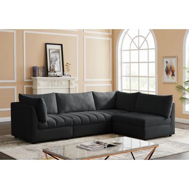 Jacob Velvet 4 Piece Modular Sectional In Black