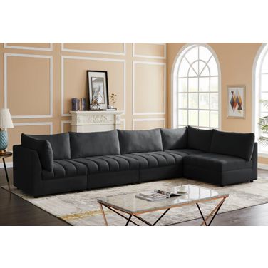 Jacob Velvet 5 Piece Modular Sectional In Black