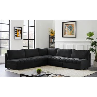 Jacob Velvet 5 Piece Modular Sectional In Black