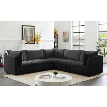 Jacob Velvet 5 Piece Modular Sectional In Black