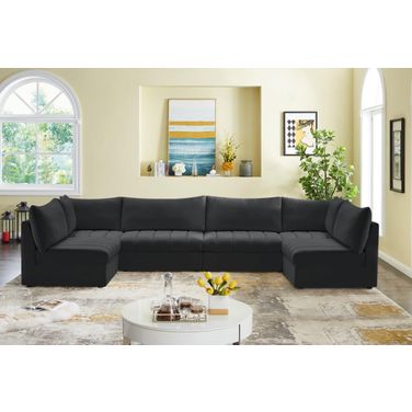 Jacob Velvet 6 Piece Modular Sectional In Black