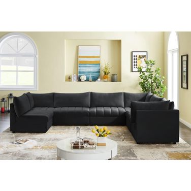 Jacob Velvet 7 Piece Modular Sectional In Black