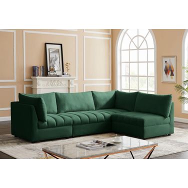 Jacob Velvet 4 Piece Modular Sectional In Green
