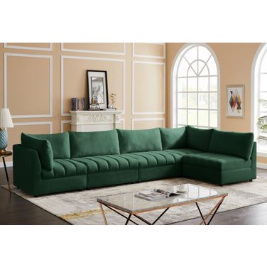 Jacob Velvet 5 Piece Modular Sectional In Green