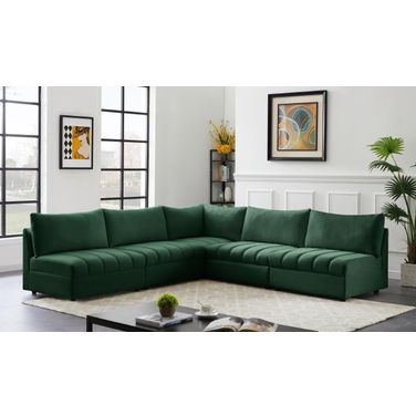 Jacob Velvet 5 Piece Modular Sectional In Green