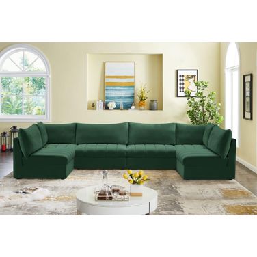 Jacob Velvet 6 Piece Modular Sectional In Green