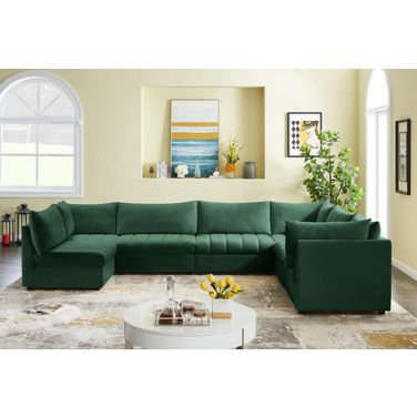 Jacob Velvet 7 Piece Modular Sectional In Green