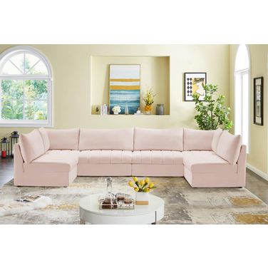 Jacob Velvet 6 Piece Modular Sectional In Pink
