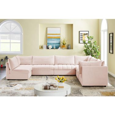 Jacob Velvet 7 Piece Modular Sectional In Pink