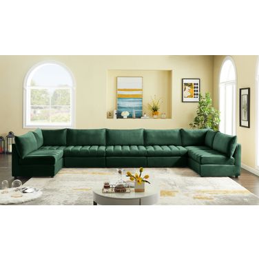 Jacob Velvet 7 Piece Modular Sectional In Green
