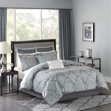 Lavine 12 Piece California King Comforter Set with Cotton Bed Sheets In Blue