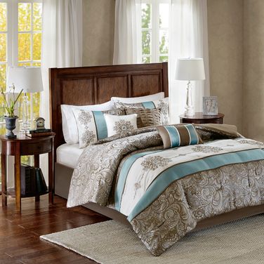Jacquard 7 Piece Queen Comforter Set In Blue