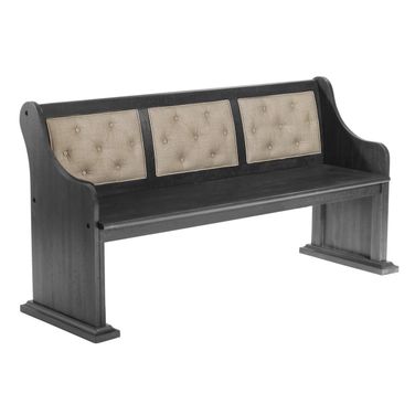 Jade Dining Bench with Tufted Seat Back In Beige Linen and Dark Gray Wood