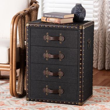 Jaelyn Canvas 4-Drawer End Table In Black and Brown