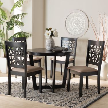 Jamie Modern 5-Piece Dining Set In Beige Fabric and Dark Brown Finished Wood