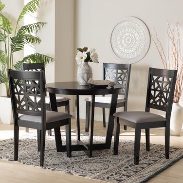 Jamie Modern 5-Piece Dining Set In Grey Fabric and Dark Brown Finished Wood