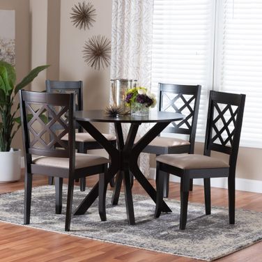Jana Fabric and Wood 5-Piece Dining Set In Sand and Dark Brown