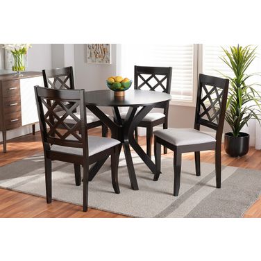 Jana Modern and Contemporary Grey Fabric Upholstered and Dark Brown Finished Wood 5-Piece Dining Set