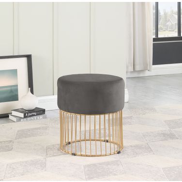 Jane Velvet Round Ottoman In Gray