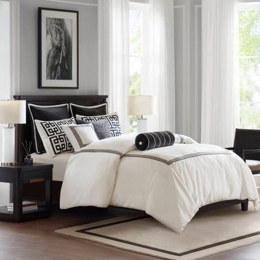 Jarvis Embroidery Oversized Duvet Style Comforter Set In Black and White