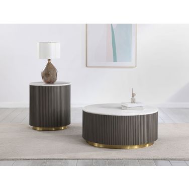 Jason Round Marble Top Occasional Table Set In Charcoal and White