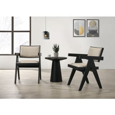 Jasper 21 Inch 3 Piece Arm Chairs and Console Table Set In Ebony Black and Beige