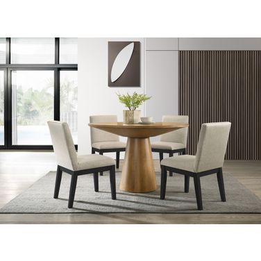 Jasper 5 Piece 47 Inch Round Dining Table Set with Black Chairs In Driftwood