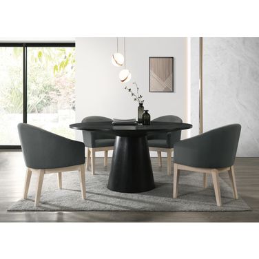 Jasper 5 Piece 59 Inch Round Dining Table Set with Gray Chairs In Ebony Black
