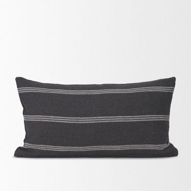 Jayme Striped Cotton Decorative Lumbar Pillow Cover In Gray