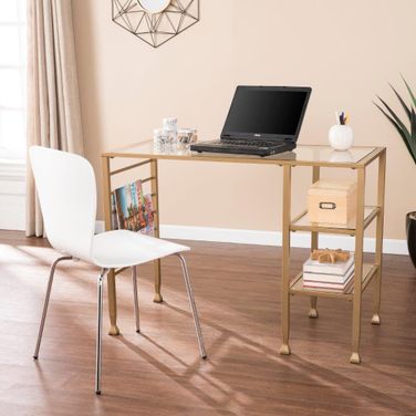 Jaymes Gold Metal And Glass Writing Desk