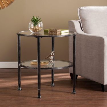 Jaymes Metal And Glass Round End Table In Black
